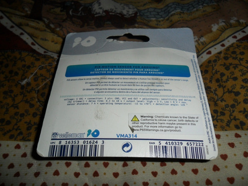 Sensor De Movimiento Pir Para Arduino Velleman Vma314