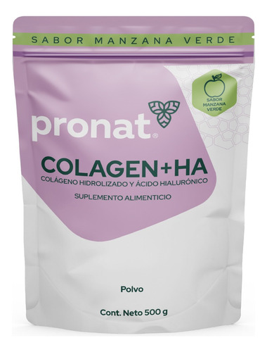 Suplemento Polvo Colágeno Hidrolizado +ha (500 Gr) - Pronat Sabor Manzana Verde