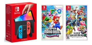 Nintendo Switch Oled 64gb Neon+ Mario Wonder Y Smash Bros