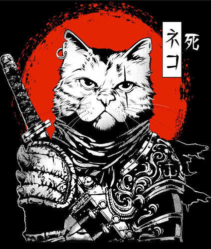 Imagem 2 de 6 de Camiseta Masculina Gato Samurai - Animal Pet Promoção