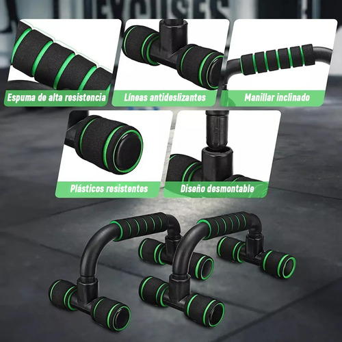 Kit Rueda Abdominal Barras Push-up Cuerda Ejercitado Verde