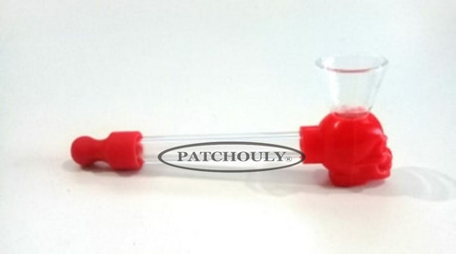 Imagen 2 de 4 de Pipa De Vidrio Pyrex Borosilicato Con Silicona Skull 10.4 Cm