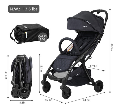 Cochecito De Viaje Pequeño Plegable Ligero Respaldo Ajustabl Negro Color Del Chasis