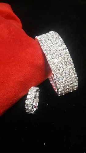 Pulsera Strass 5 Hileras Con Anillo Gran Brillo Hay Cantidad