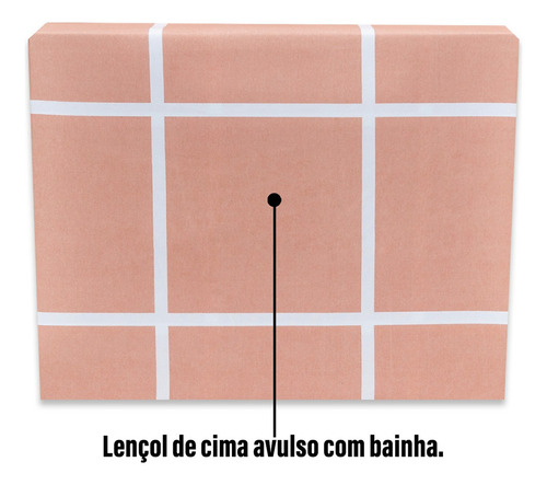 Lençol Solteirão 3pç Ponto Palito Percal Flex Estampado 400f Cor Grid rosé Desenho do tecido Xadrez