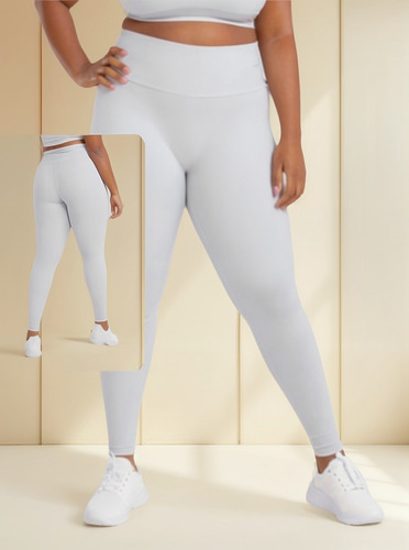 Calça Leg Branca Cós Alto Duplo Suplex Plus Size P Gordinhas