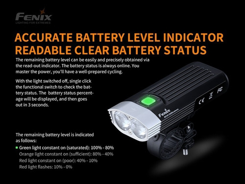 Imagen 4 de 10 de Linterna Led Para Bicicleta Fenix Bc30 1800 Lumens 170mts.