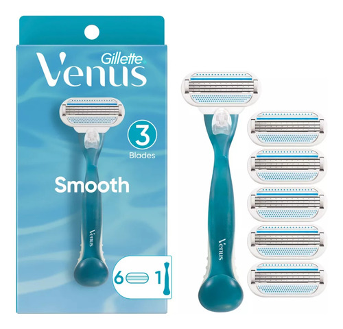 Gillette Venus Smooth De 3 Hojas, 1 Mango Con 6 Repuestos