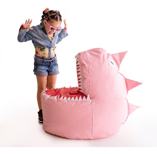Puff Dinossauro Temático Bichinho Rosa Pink Com Enchimento