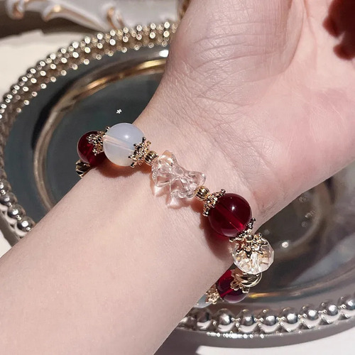 Fe Pulsera Navideña De Copos De Nieve De Cristal Rojo Y