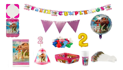 Kit Decoración Fiesta Infantil Moana 24 Personas 10 Items