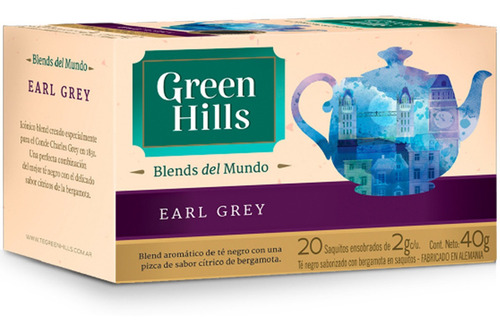 Imagen 1 de 8 de Te Earl Grey Green Hills Blends Saquitos En Sobres
