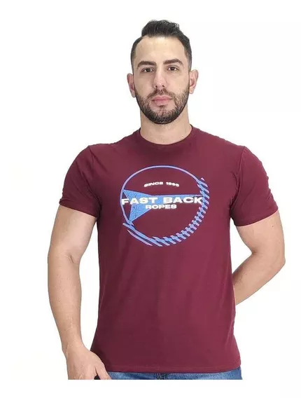 Camiseta Masculina Fast Back Azul Esc Logo Estampada Silcada