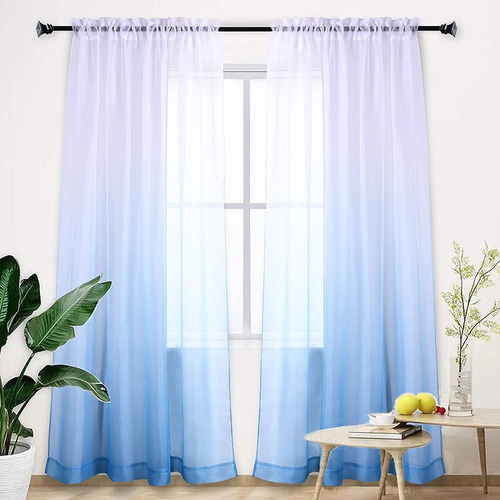 Ombre Curtain Blue Gradient Semi Sheer Curtain Teenage Girls