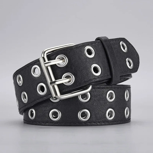 Cinturón Unisex De Piel Con Doble Hebilla Estilo Punk