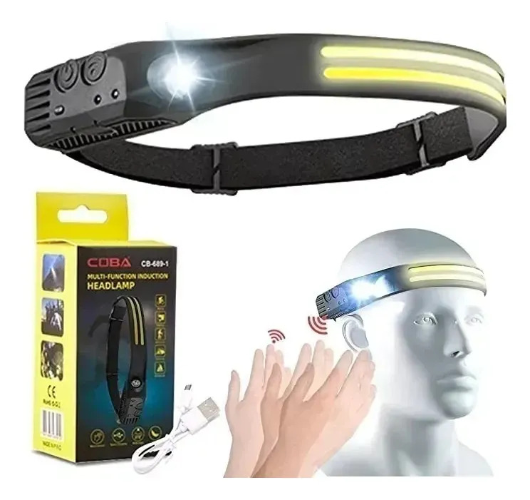 Linterna Vincha Led Minero 3 Luces Recargable Con Sensor Usb