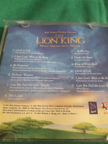 Musica De La Pelicula El Rey Leon En Ingles En Cd (Usado)
