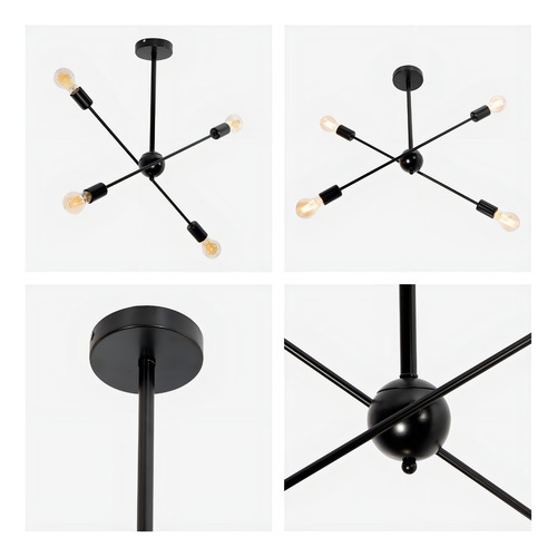Lámpara Colgante Araña Lumimexico 22736-2 Negro 60w E27 4 Luces