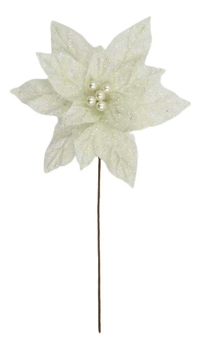 Flor De Navidad 28cmx40cm Color Blanco, Pistilos Plateados