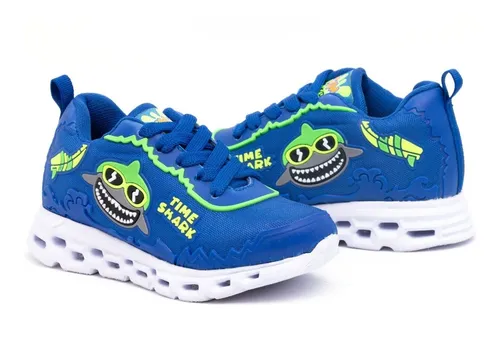 Tenis Para Ni o Con Luces Azul Verde Shark 15 Al 21.5 Env o gratis