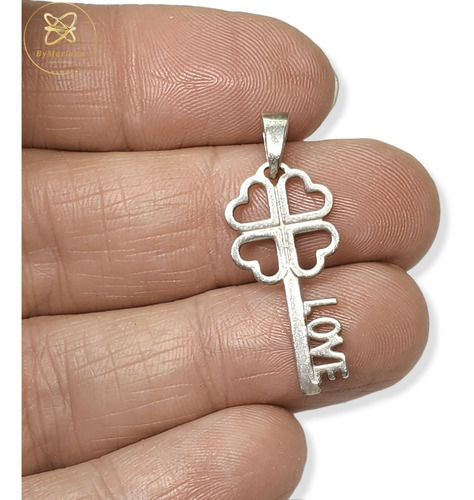 Imagen 2 de 5 de Dije Plata Trebol Con Llave Love