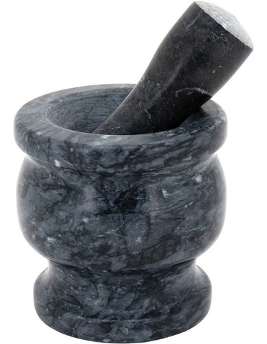 Belchior Pilão 11x10x10cm Marmore Cinza Com Mortar Socador