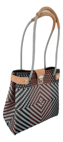Elegante Bolsa De Mano De Toquilla Ecológica Plata Y Negro Acabado De Los Herrajes Níquel Color Plateado Correa De Hombro Plateado