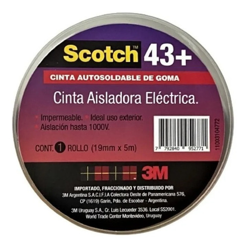 Cinta Aisladora Eléctrica 43+ 5 M Autosoldable Scotch 62459