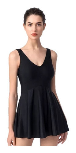 Traje De Baño Completo Tipo Vestido Negro