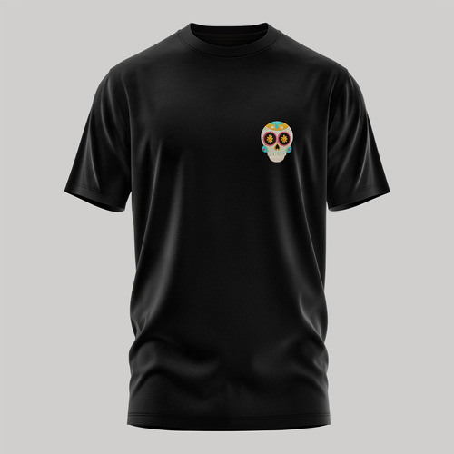 Remera 100% Algodón Unisex Con Bordado Calavera Sugar Skull