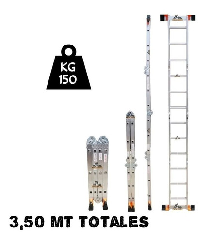 Escalera Multifuncional De 12 Pasos En Aluminio