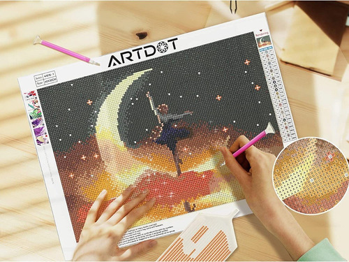 Imagen 4 de 7 de 5d Pintura Por Diamantes Kit Moon Night / Pack De 4 Unidades