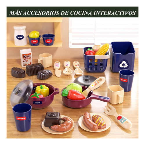 33pcs Cocinita De Juguete Con Luz Y Vapor, Cocina Infantil