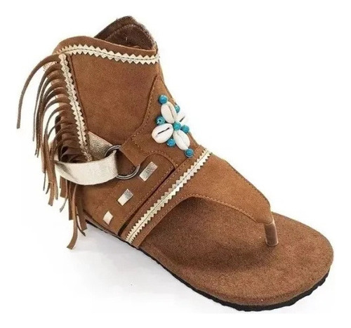 Sandalias De Bota De Playa Con Chanclas Bohemias Con Borlas