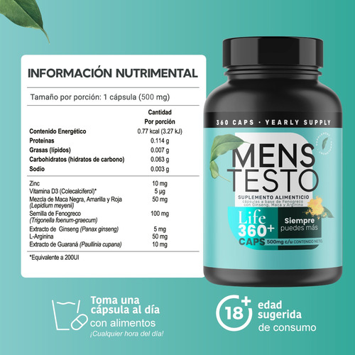 Imagen 3 de 7 de 360 Capsulas Mens Testo Precursor Testosterona Fenogreco