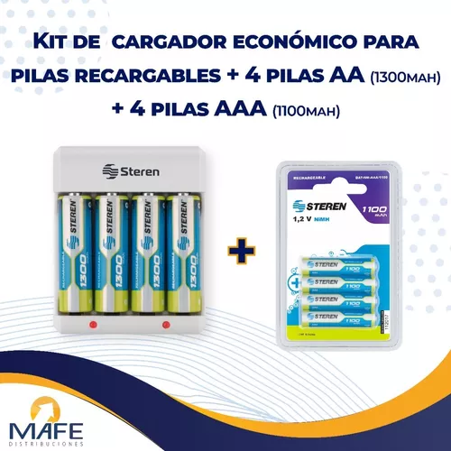 Cargador de pilas AA y AAA Steren. Incluye 4 pilas AA recargables. Steren  CRG-015