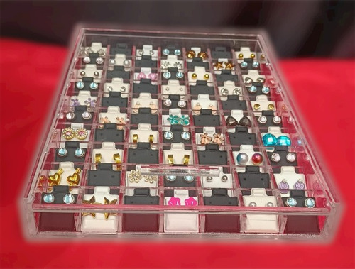 Caja Acrilico Organizador Aretes 70 Pares 1 Pz