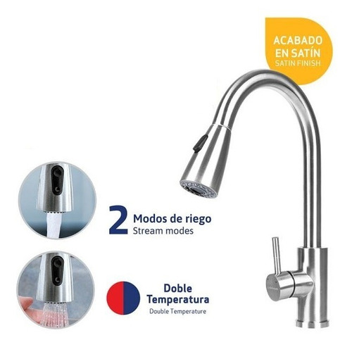 Llave Fregadero Lavaplato Monomando Extensible Acero Inox 