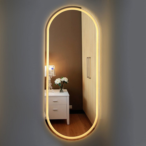 Espelho Oval 100x62,5 Cm Lapidado Jateado Led+touch