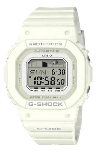 Reloj Casio G-shock G-lide Glx-s5600-7b Para Mujer E-watch Correa Blanco Bisel Blanco Fondo Gris