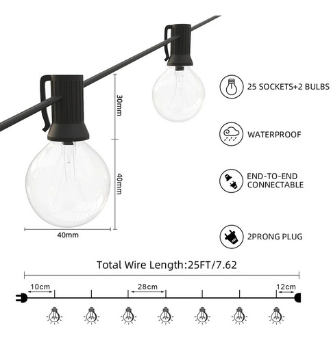 Imagen 3 de 10 de Serie Luces Vintage Para Exteriores 25 Focos G40 7.5mt