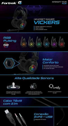 Headset Gamer Led Rgb Vickers Preto Fortrek Ps4 Xbox One