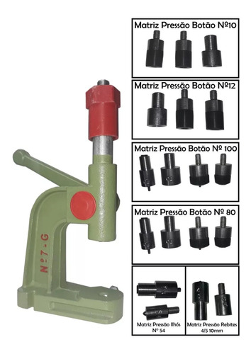 Maquina Pressão Pregar Botões Ilhós Rebite + 6 Jogos Matriz