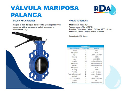 Válvula Mariposa 10 Pulgadas Con Palanca
