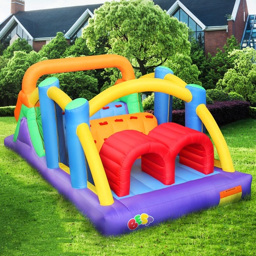 Castillo Inflable De Obstáculos Con Área De Rebote Y Soplado