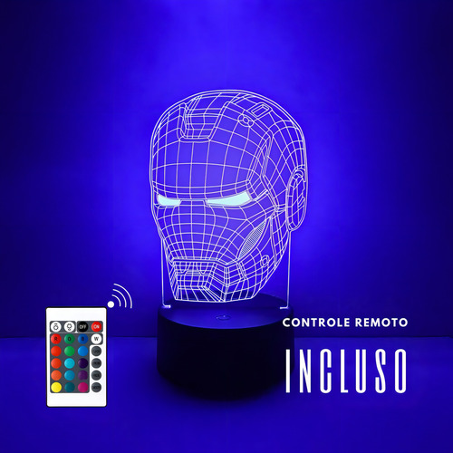 Luminária 16 Cores Led 3d Homem De Ferro Alumia 10cm