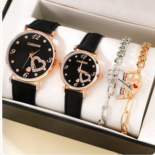 Set 2 Reloj Caballero Dama Pareja Color Negro Con Pulseras