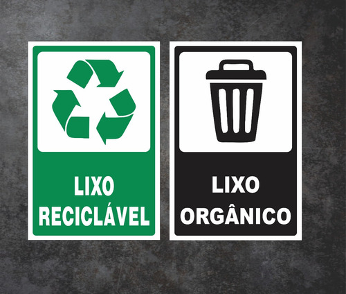 10 Kit De 2 Placas Pvc Lixo Reciclável Lixo Orgânico 14x21cm
