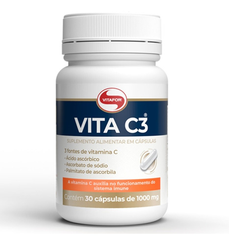 Vita C 3 30 cápsulas Vitafor 3 fontes de vita C 1000mg cápsulas. Sabor sem sabor