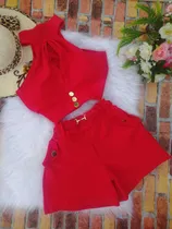 Comprar Conjunto Feminino Short Cós Alto Cropped Top Elastano C13